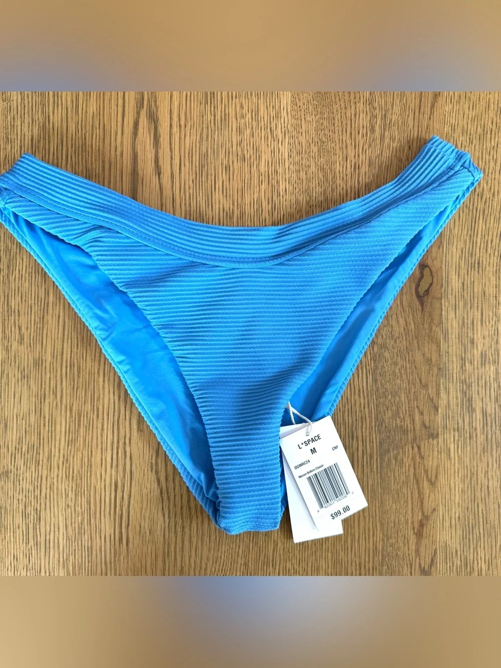 L*Space Mercer Classic Bikini Bottom Light Blue Textured High Cut NWT